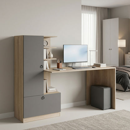 Desk with bookcase Felanbo sonoma-anthracite 160x60x125cm