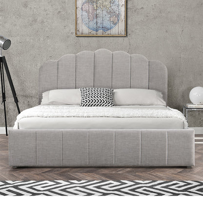 Double bed Tatiana pakoworld fabric light grey with storage 160x200cm