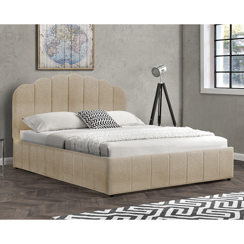 Double bed Tatiana pakoworld fabric beige with storage 160x200cm