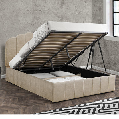 Double bed Tatiana pakoworld fabric beige with storage 160x200cm