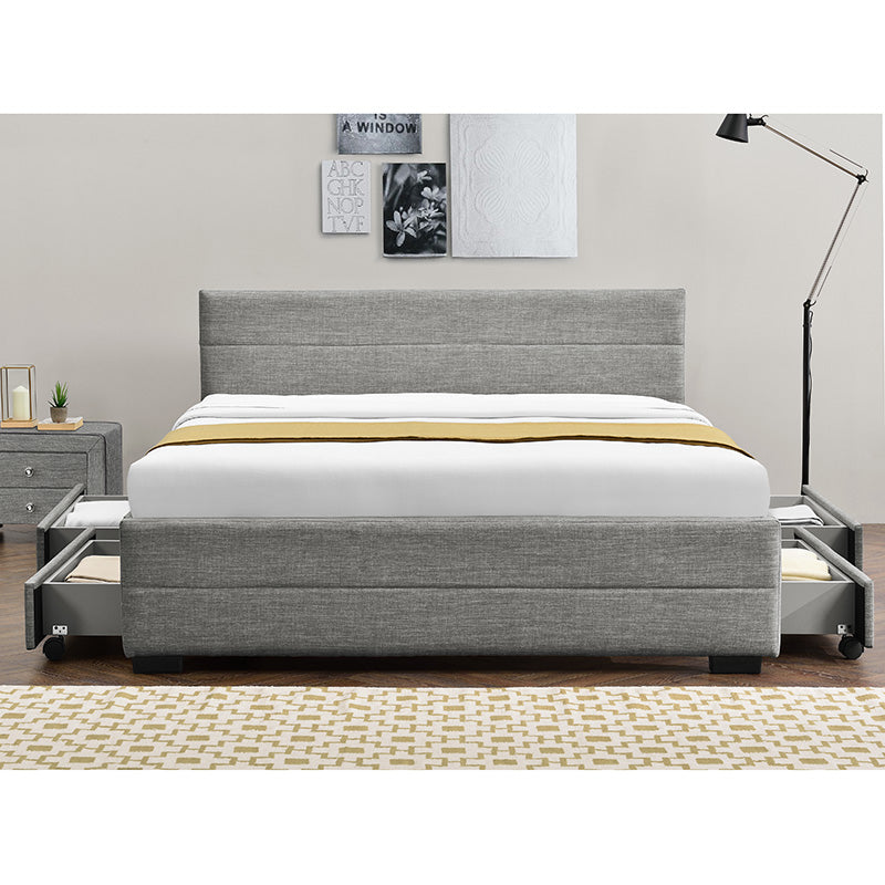 Double bed Antigone pakoworld fabric light grey with storage 160x200cm