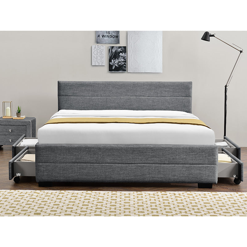 Double bed Antigone pakoworld fabric anthracite with storage 160x200cm