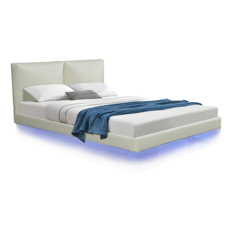 Double bed Jessie pakoworld floating style led-PU ivory 160x200cm