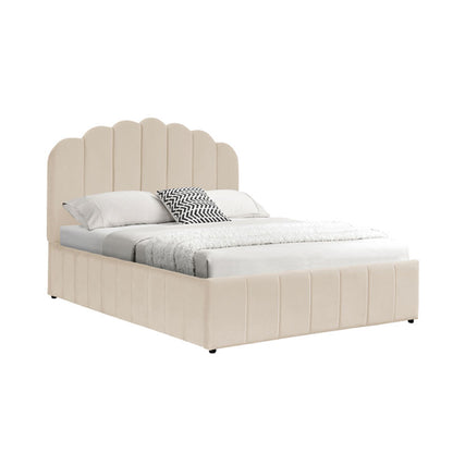 Double bed Tatiana velvet beige with storage 120x200cm