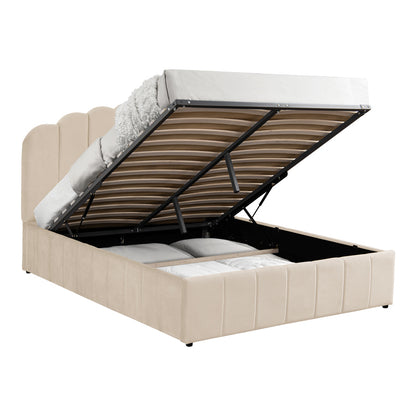 Double bed Tatiana velvet beige with storage 120x200cm