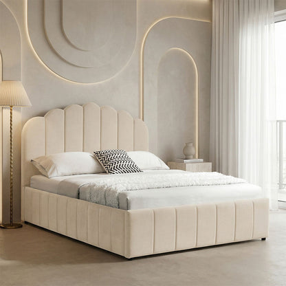 Double bed Tatiana velvet beige with storage 120x200cm