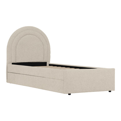 Arcuate bed beige boucle fabric with sliding bed 90x200cm