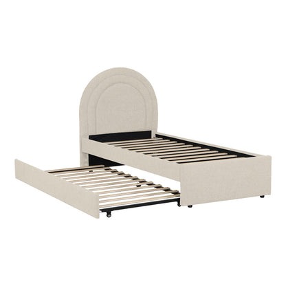 Arcuate bed beige boucle fabric with sliding bed 90x200cm
