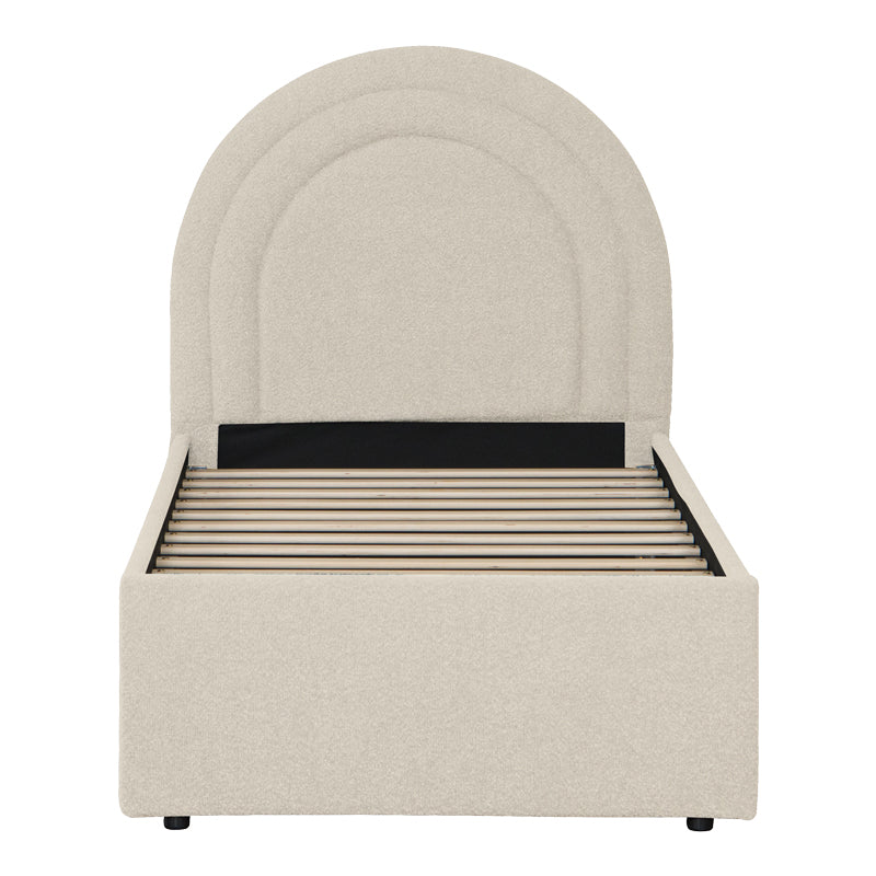 Arcuate bed beige boucle fabric with sliding bed 90x200cm