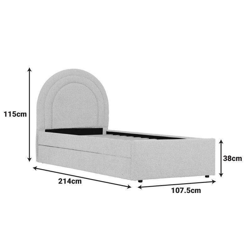Arcuate bed beige boucle fabric with sliding bed 90x200cm