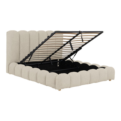 Nuvem bed, beige boucle fabric, with storage space 160x200cm