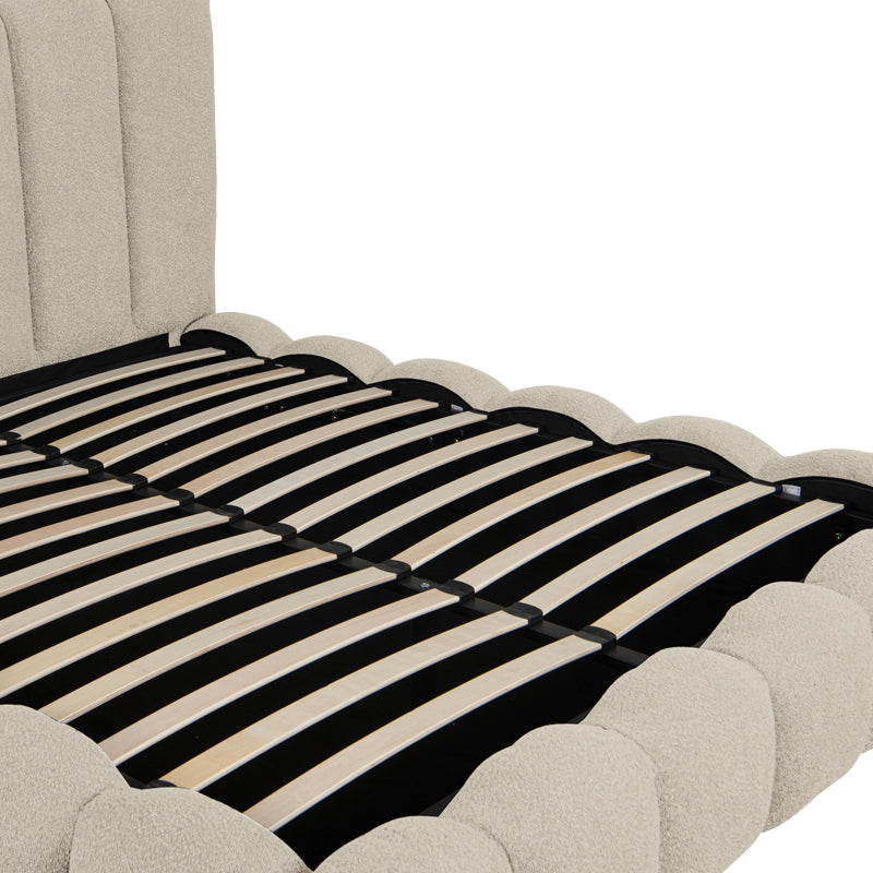 Nuvem bed, beige boucle fabric, with storage space 160x200cm