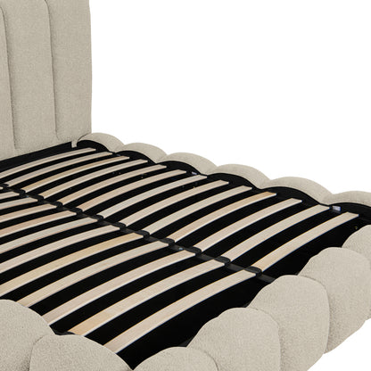 Nuvem bed, beige boucle fabric, with storage space 160x200cm