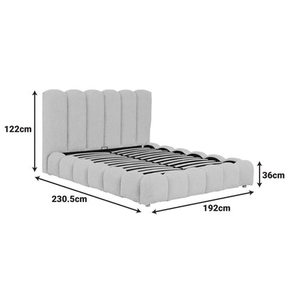 Nuvem bed, beige boucle fabric, with storage space 160x200cm
