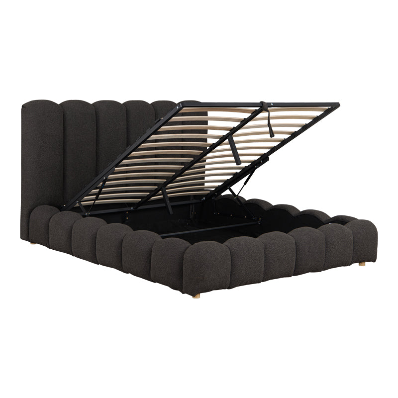 Nuvem bed, anthracite boucle fabric, with storage space 160x200cm
