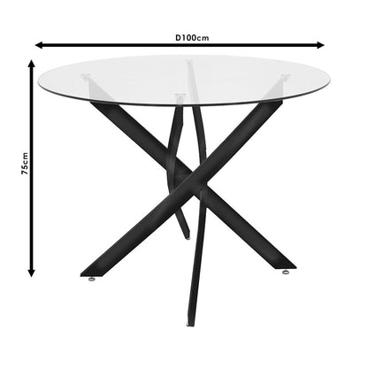 Dining table Greta pakoworld in black colour with glass 8mm tempered D100x75cm