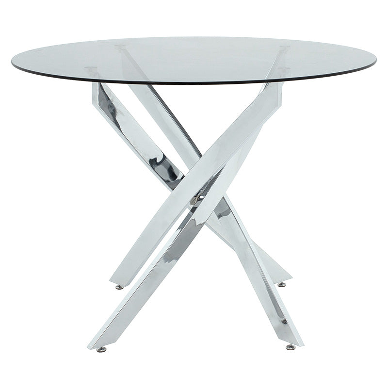 Dining table Greta pakoworld in chrome colour with smoke glass 8mm tempered D100x75cm