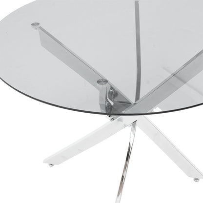 Dining table Greta pakoworld in chrome colour with smoke glass 8mm tempered D100x75cm