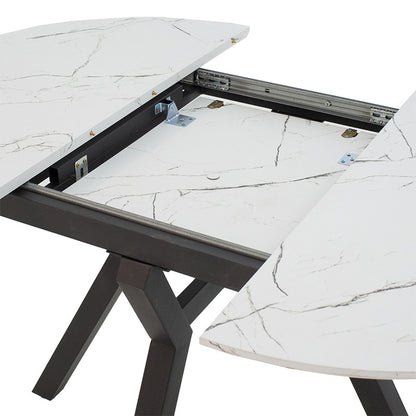 Extendable table Frances pakoworld MDF in white marble-black color 100-140x100x75cm