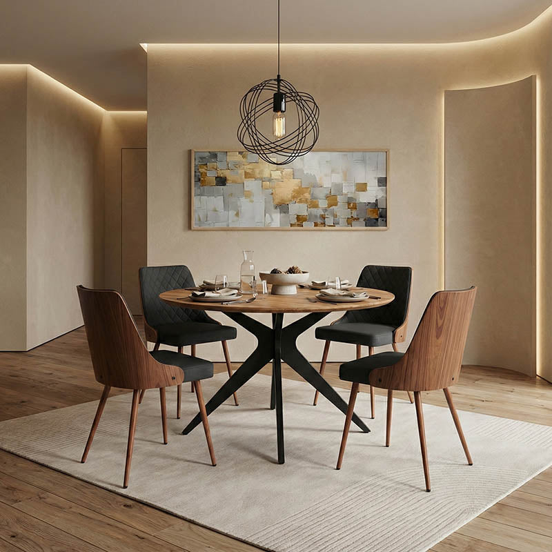 Toda mdf table in sonoma shade with black metal legs Φ120x75cm
