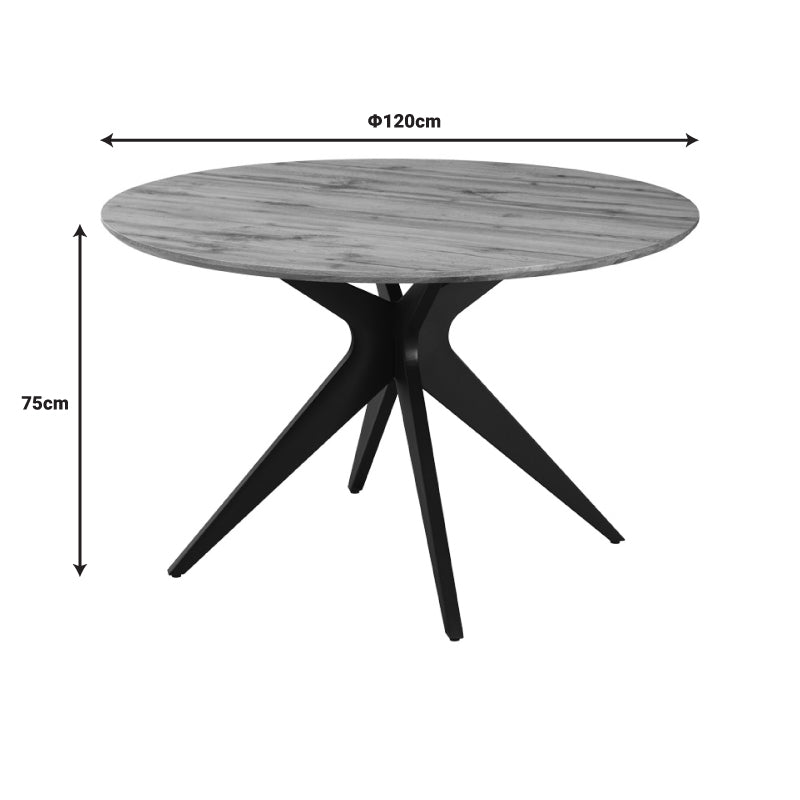 Toda mdf table in sonoma shade with black metal legs Φ120x75cm