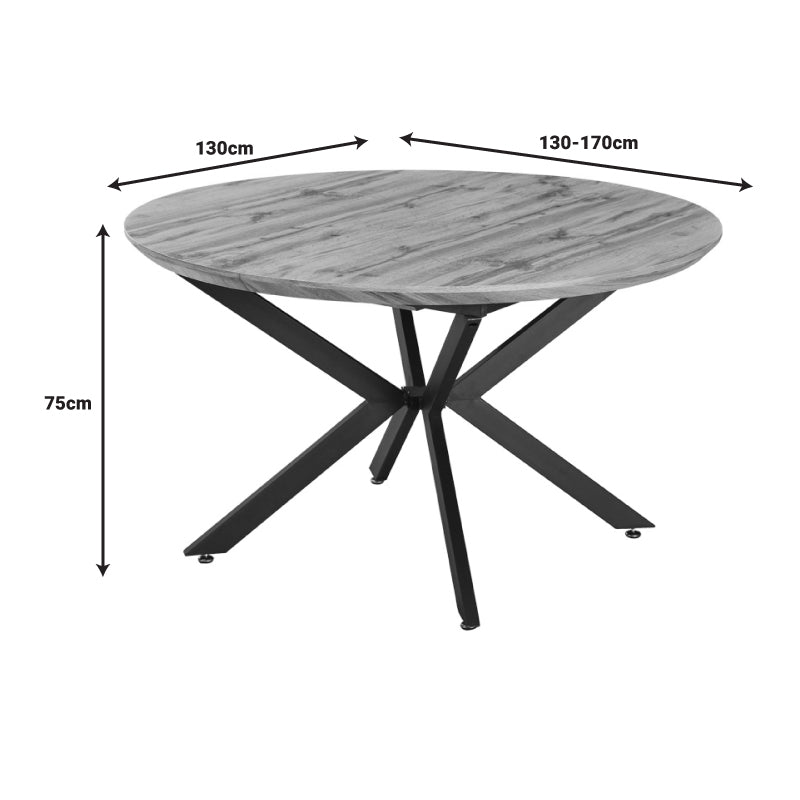 Edina mdf extendable table in sonoma color with black metal legs 130-170x130x75cm