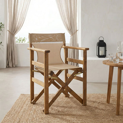 Retto Director’s Chair-Armchair by , solid beech wood in walnut finish – beige fabric