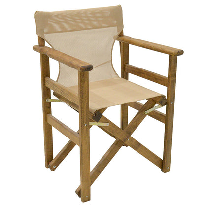 Retto Director’s Chair-Armchair by , solid beech wood in walnut finish – beige fabric