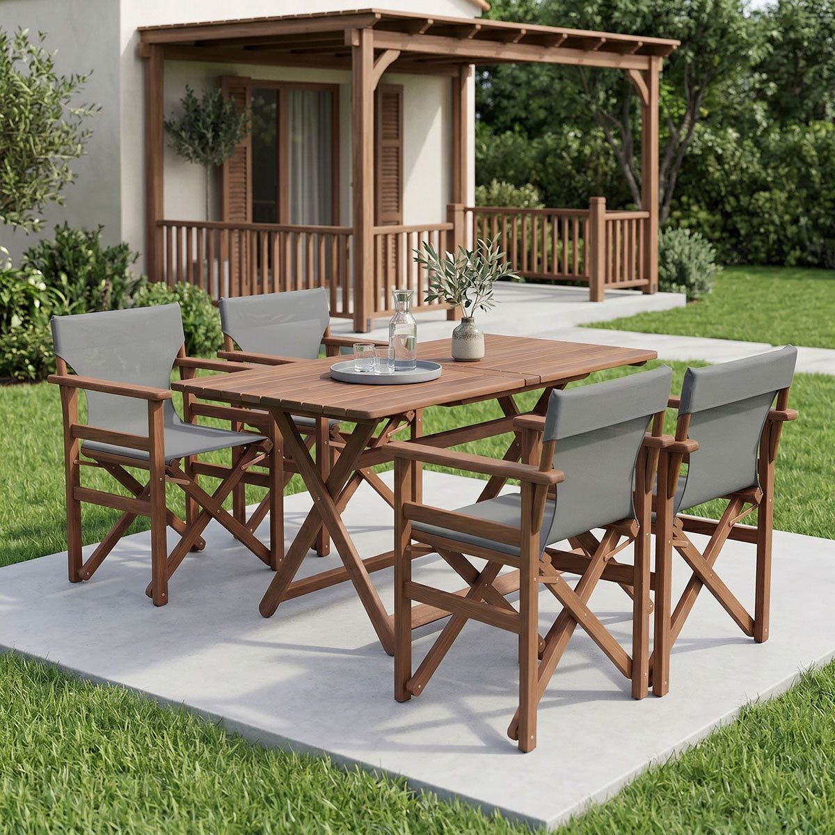 Dining Retto set 5 pcs solid beech wood walnut-grey 120x75x71cm
