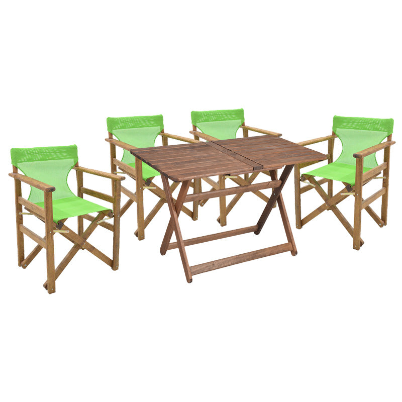 Dining table Retto set of 5 pieces solid beech wood walnut-light green 120x75x71cm