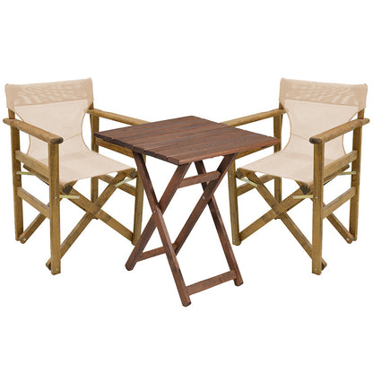 Dining table Retto set of 3 pieces solid beech wood walnut-ecru 60x60x71cm