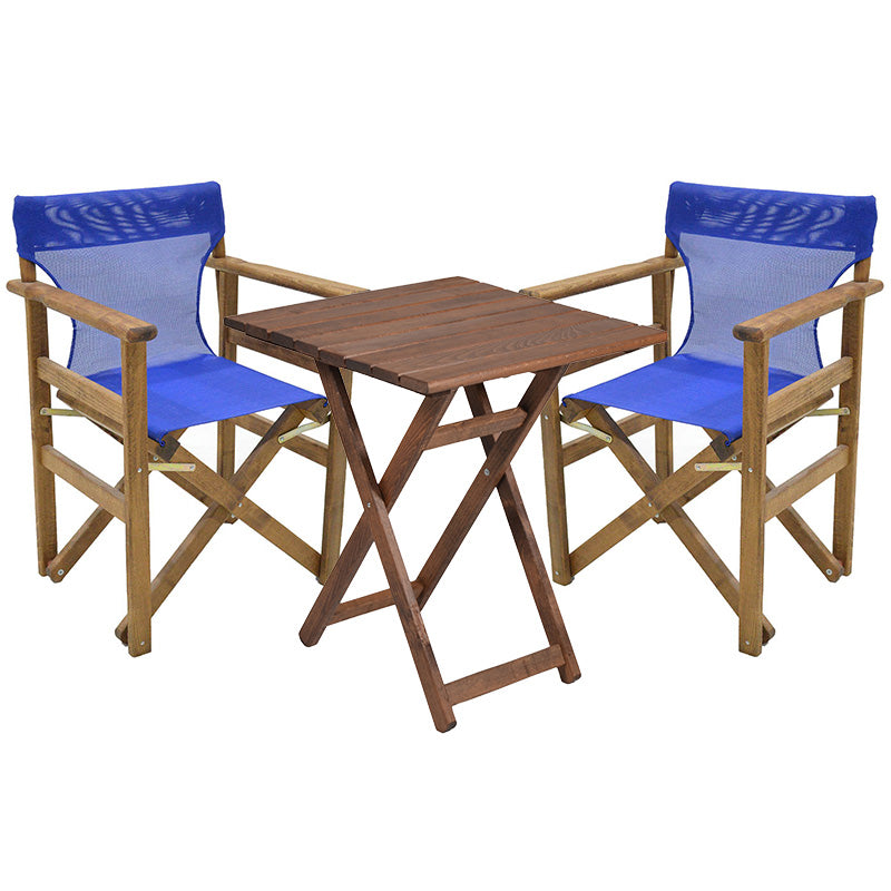 Dining table Retto set of 3 pieces solid beech wood walnut-blue 60x60x71cm