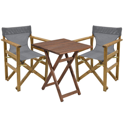 Dining table Retto set of 3 pieces solid beech wood walnut-PVC grey white 60x60x71cm