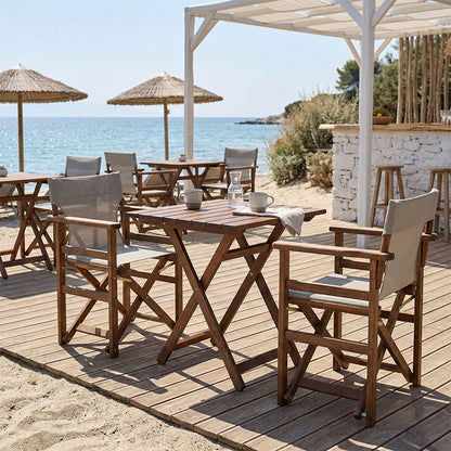 Dining table Retto set of 3 pieces solid beech wood walnut-PVC beige grey 60x60x71cm