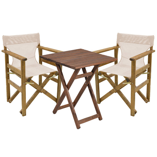 Dining table Retto set of 3 pieces solid beech wood walnut-PVC beige white 60x60x71cm