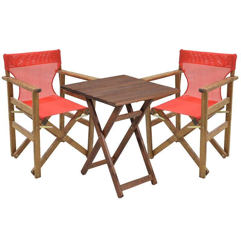 Dining table Retto set of 3 pieces solid beech wood walnut-PVC red 60x60x71cm