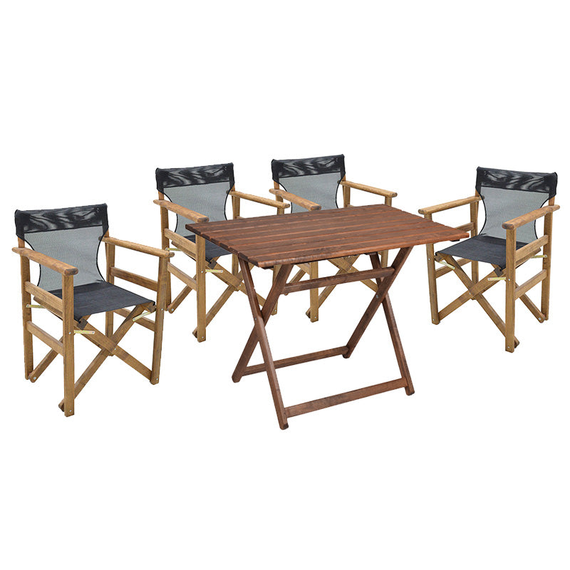 Dining table Retto set of 5 pieces solid beech wood walnut-PVC black 80x60x72cm