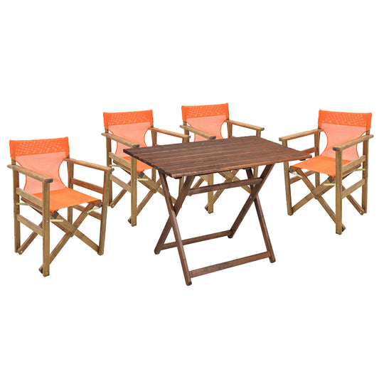 Dining table Retto set of 5 pieces solid beech wood walnut-PVC orange 80x60x72cm