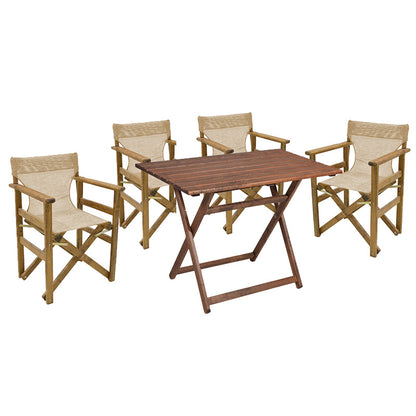 Dining table Retto set of 5 pieces solid beech wood walnut-PVC beige-ecru 80x60x72cm