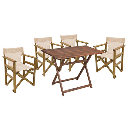 Dining table Retto set of 5 pieces solid beech wood walnut-ecru 80x60x72cm