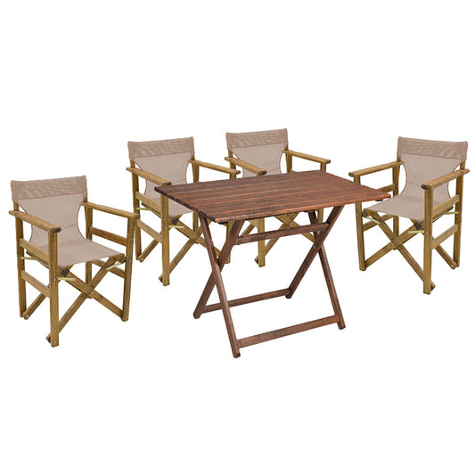 Dining table Retto set of 5 pieces solid beech wood walnut-PVC taype 80x60x72cm