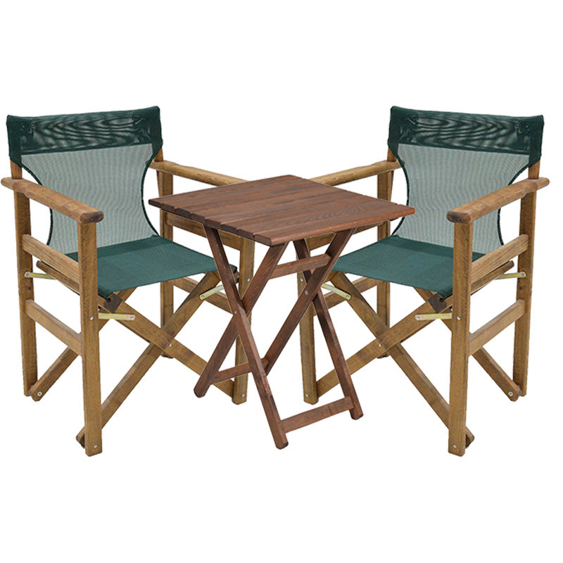 Dining table Retto set of 3 pieces solid beech wood walnut-PVC cypress green 70x70x71cm