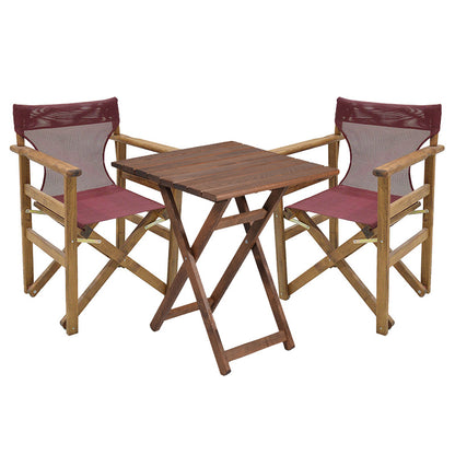 Dining table Retto set of 3 pieces solid beech wood walnut-PVC burgundy 70x70x71cm