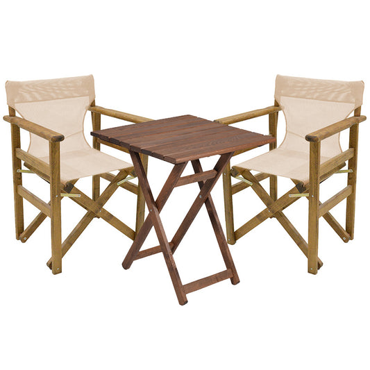 Dining table Retto set of 3 pieces solid beech wood walnut-ecru 70x70x71cm