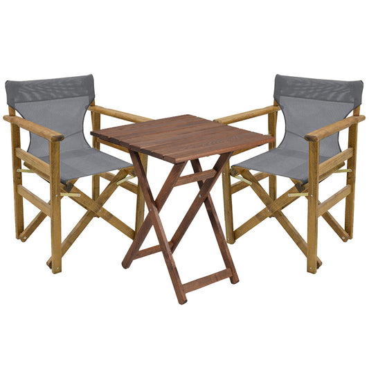 Dining table Retto set of 3 pieces solid beech wood walnut-PVC grey-white 70x70x71cm