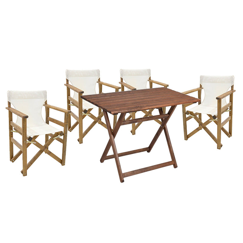 Dining table Retto set of 5 pieces solid beech wood walnut-PVC white 100x60x71cm