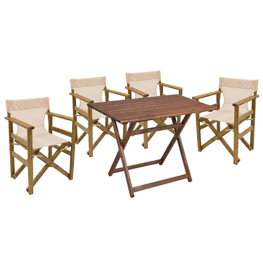 Dining table Retto set of 5 pieces solid beech wood walnut-ecru 100x60x71cm