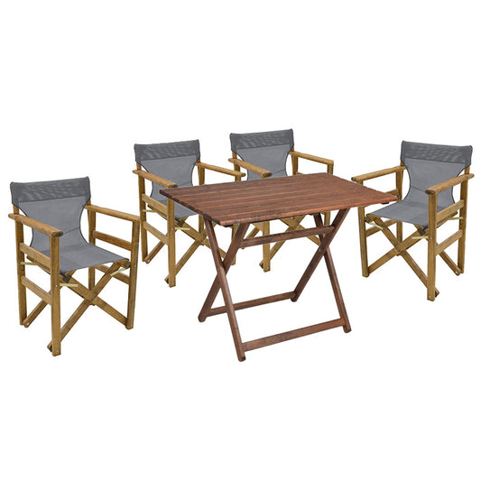 Dining table Retto set of 5 pieces solid beech wood walnut-grey whihte 100x60x71cm