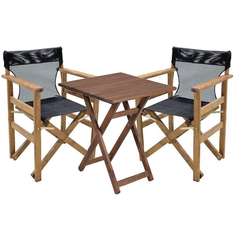 Dining table Retto set of 3 pieces solid beech wood walnut-PVC black-grey 60x60x71cm