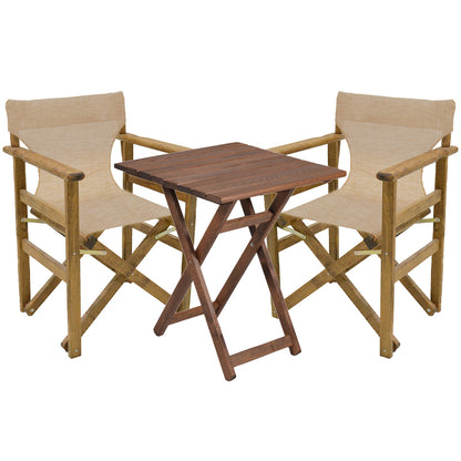 Dining table set of 3 pieces Retto solid beech wood walnut-beige-ecru cloth 60x60x71cm